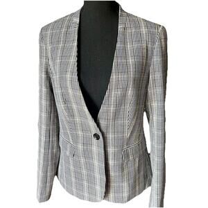 Premise Studio Lined Suit Blazer Collarless Plaid Black Brown Red Sz 6 New